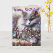 Joyaux de chats à cheveux longs Carte d'anniversai (Fleur jaune)