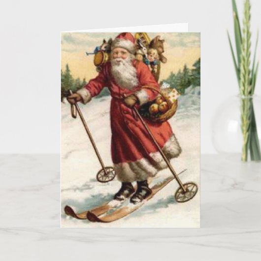 Joyeaux Noel Saint Nicholas Skiing Feestdagen Kaart (Voorkant)