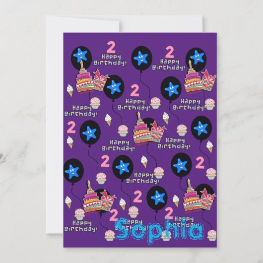 Joyeuse 2e Invitation anniversaire #2 violet (Devant)