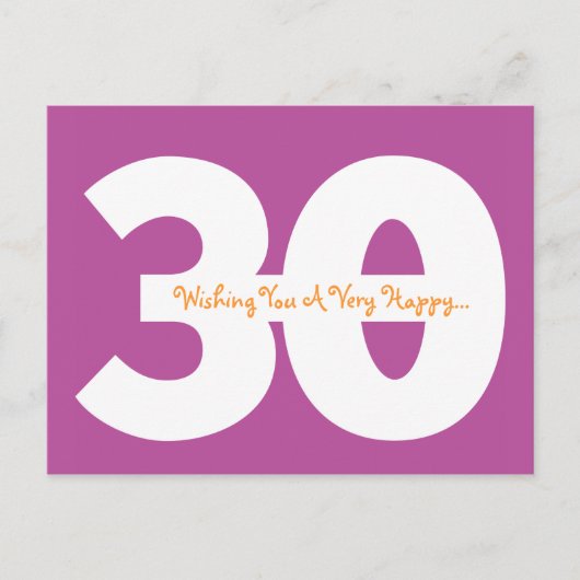 Joyeuse 30e Anniversaire Cartes postales en violet (Devant)
