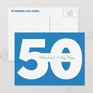 Joyeuse 50e Anniversaire Cartes postales - en bleu