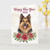 Joyeuse Année 2026 Carte de Vœux Chien (Fleur jaune)