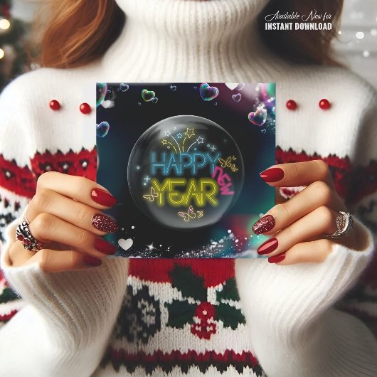 Joyeuse année carte noire néon élégante