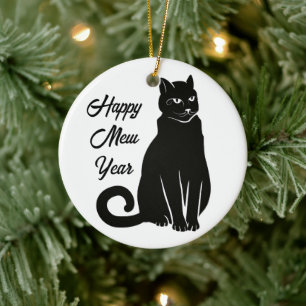 Joyeuse année Miaou Ornement en céramique de chat