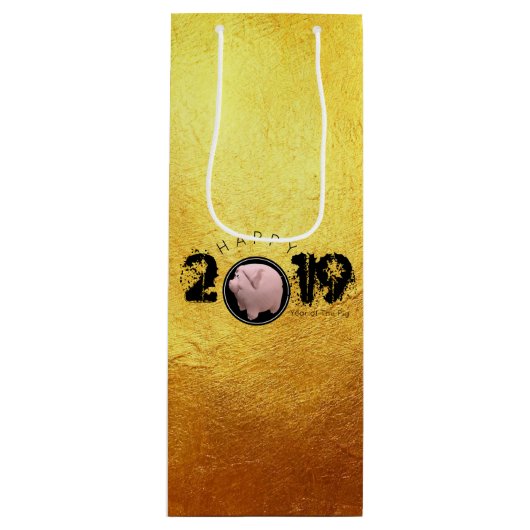 Joyeuse année PIg 2019 Vin d'or original 3D sac G (Devant)
