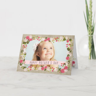 Joyeuse carte Burlap Floral Photo Fête des Mères