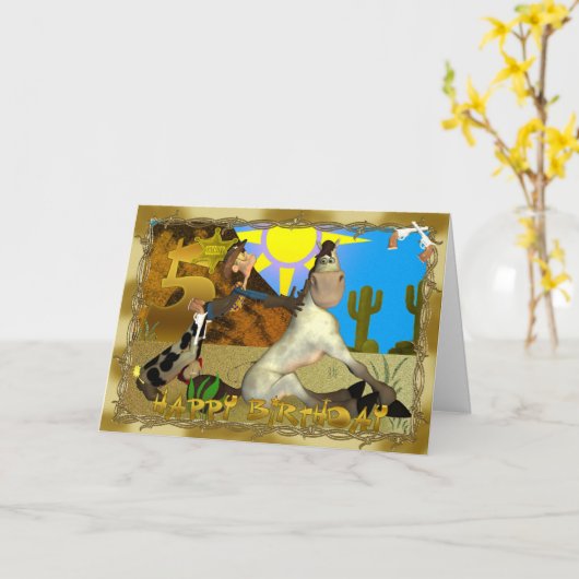 Joyeuse carte Cowboy 5e anniversaire (Fleur jaune)