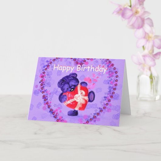 Joyeuse carte d'anniversaire bébé ours avec un cad (Orchidée)