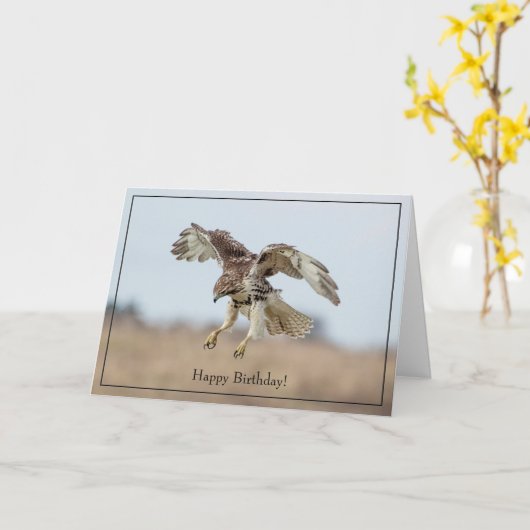 Joyeuse carte d'anniversaire Buse à queue rousse (Fleur jaune)