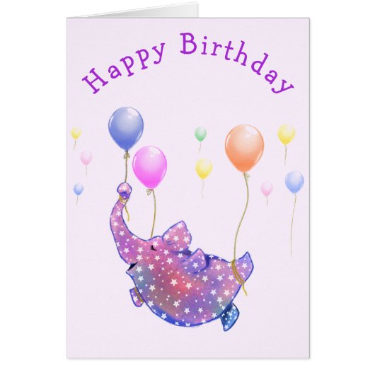 Joyeuse carte d'anniversaire Elephant vol avec bal (Devant)