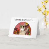 joyeuse carte d'anniversaire enfant chat tenant pe (Fleur jaune)