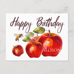 Joyeuse carte d'aquarelle rouge Apple anniversaire