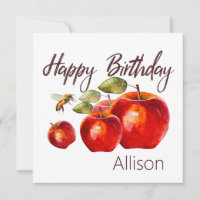 Joyeuse carte d'aquarelle rouge Apple anniversaire