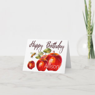 Joyeuse carte d'aquarelle rouge Apple anniversaire