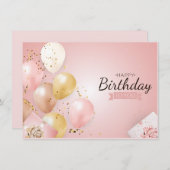 Joyeuse carte de balon rose anniversaire (Devant / Derrière)