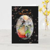 Joyeuse carte de chat sorcière Halloween (Fleur jaune)