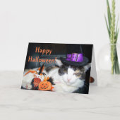 Joyeuse carte de chat sorcière Halloween (Devant)