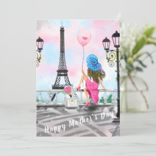 Joyeuse carte de fête des mères femme avec ballon