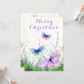 Joyeuse carte de Noël avec papillons Volant Joie (Devant/Arrière en situation)