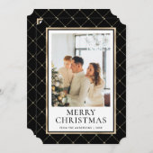 Joyeuse carte de Noël Black and Gold Photo (Devant / Derrière)