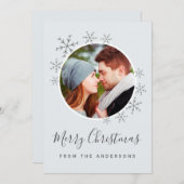 Joyeuse carte de Noël bleu gris avec flocons de ne (Devant / Derrière)