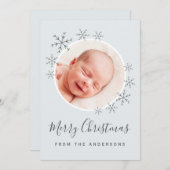 Joyeuse carte de Noël bleu gris avec flocons de ne (Devant / Derrière)