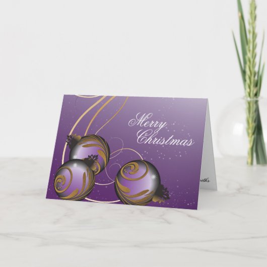 Joyeuse carte de Noël Elégant ornement d'or violet (Devant)