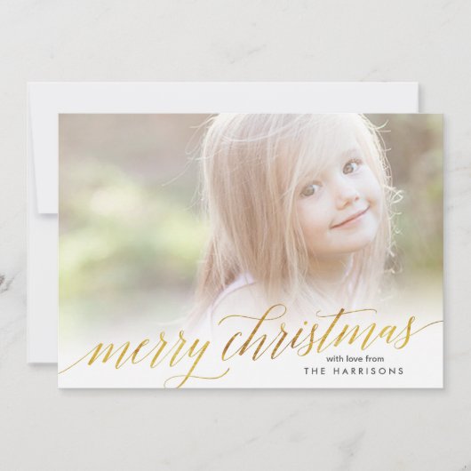 Joyeuse carte de Noël Gold Script à Faux Foil (Devant)