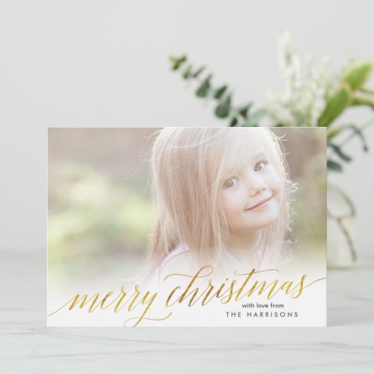 Joyeuse carte de Noël Gold Script à Faux Foil (Debout devant)