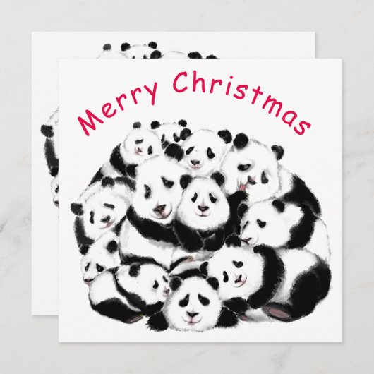 Joyeuse carte de Noël Happy Pandas Famille - Drôle (Devant / Derrière)