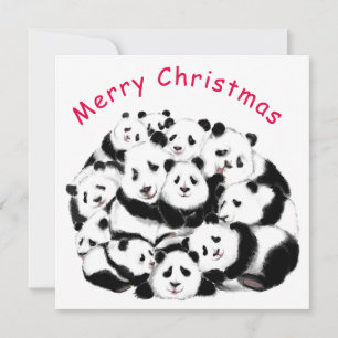Joyeuse carte de Noël Happy Pandas Famille - Drôle