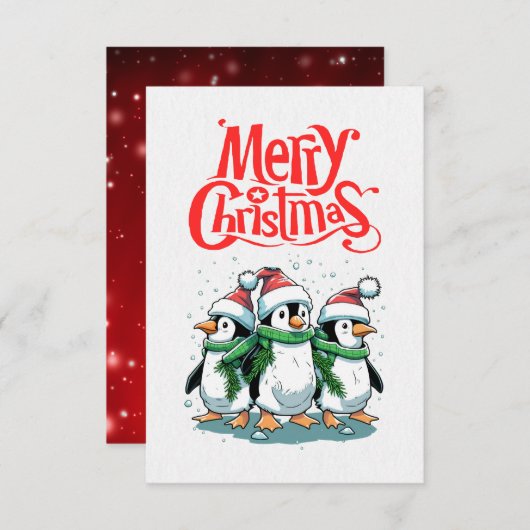 Joyeuse carte de Noël Pingouin (Devant / Derrière)