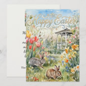 Joyeuse carte de Pâques Fleurs de printemps et lap (Devant / Derrière)