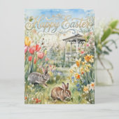 Joyeuse carte de Pâques Fleurs de printemps et lap (Debout devant)