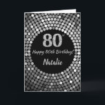 Joyeuse carte de Parties scintillant 80e anniversa<br><div class="desc">Happy 80th Birthday Black and Silver Glitter Card with personalized name For further customization,  please click the "Customize it" button and use our design tool to modify this template.</div>