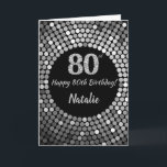 Joyeuse carte de Parties scintillant 80e anniversa<br><div class="desc">Happy 80th Birthday Black and Silver Glitter Card with personalized name For further customization,  please click the "Customize it" button and use our design tool to modify this template.</div>