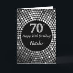 Joyeuse carte de Parties scintillant noir et argen<br><div class="desc">Happy 70th Birthday Black and Silver Glitter Card with personalized name For further customization,  please click the "Customize it" button and use our design tool to modify this template.</div>