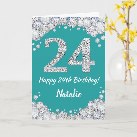 Joyeuse carte de Parties scintillant Turquoise et (Fleur jaune)