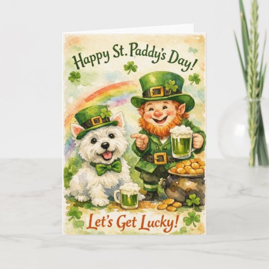 Joyeuse carte de Saint-Patrick Westie et lutin (Devant)