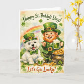 Joyeuse carte de Saint-Patrick Westie et lutin (Fleur jaune)