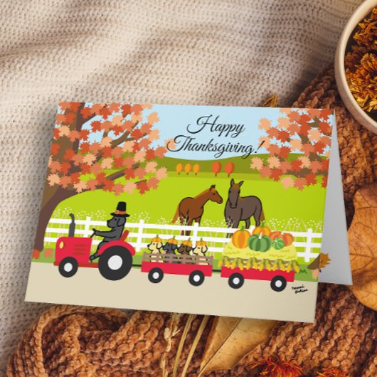 Joyeuse carte de Thanksgiving Labradors et Tracteu