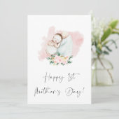 Joyeuse carte de vacances Floral rose Fête des Mèr (Debout devant)