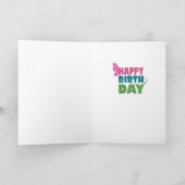 Joyeuse carte de voeux verte/rose papillon d'anniv (Intérieur)