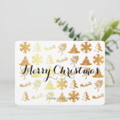 Joyeuse carte d'invitation Noël en blanc et or (Debout devant)