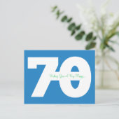 Joyeuse carte postale 70e anniversaire - en bleu (Debout devant)