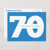 Joyeuse carte postale 70e anniversaire - en bleu (Devant / Derrière)