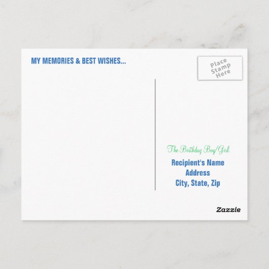 Joyeuse carte postale 70e anniversaire - en bleu (Dos)