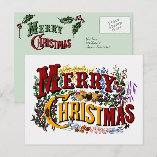 Joyeuse carte postale Vintage de Noël (Devant / Derrière)