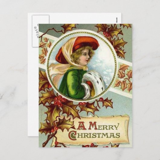 Joyeuse carte postale Vintage de Noël (Devant / Derrière)