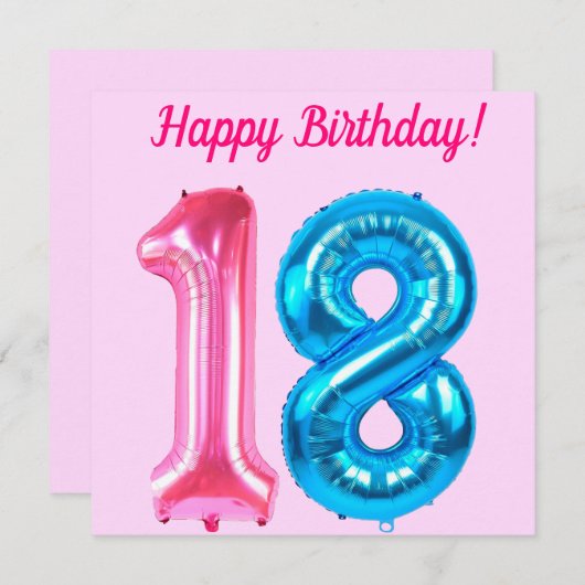 Joyeuse carte rose 18e anniversaire (Devant / Derrière)
